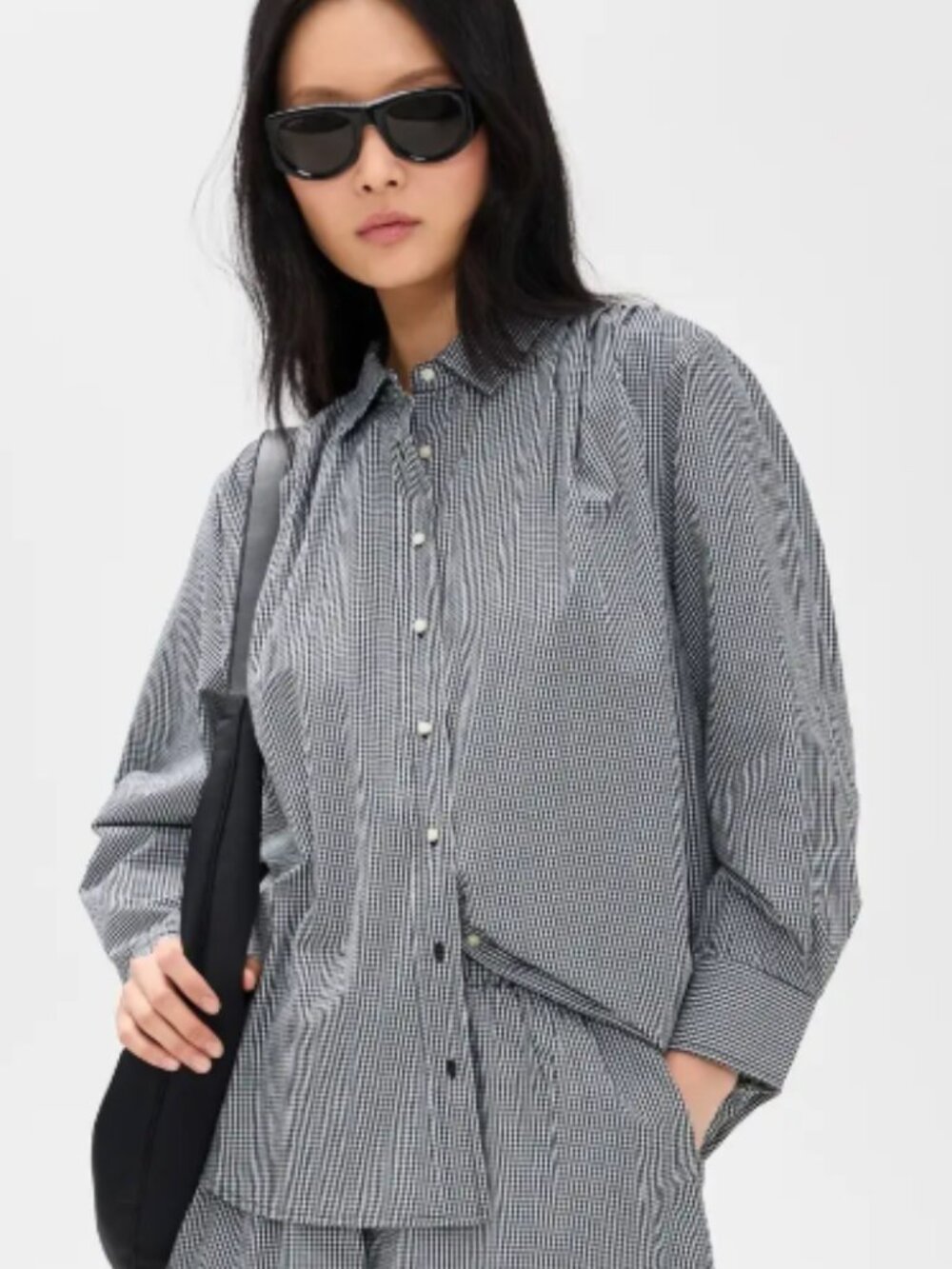 THE GREAT. Society Top Black White Gingham Button Down Blouse Size 1 EUC